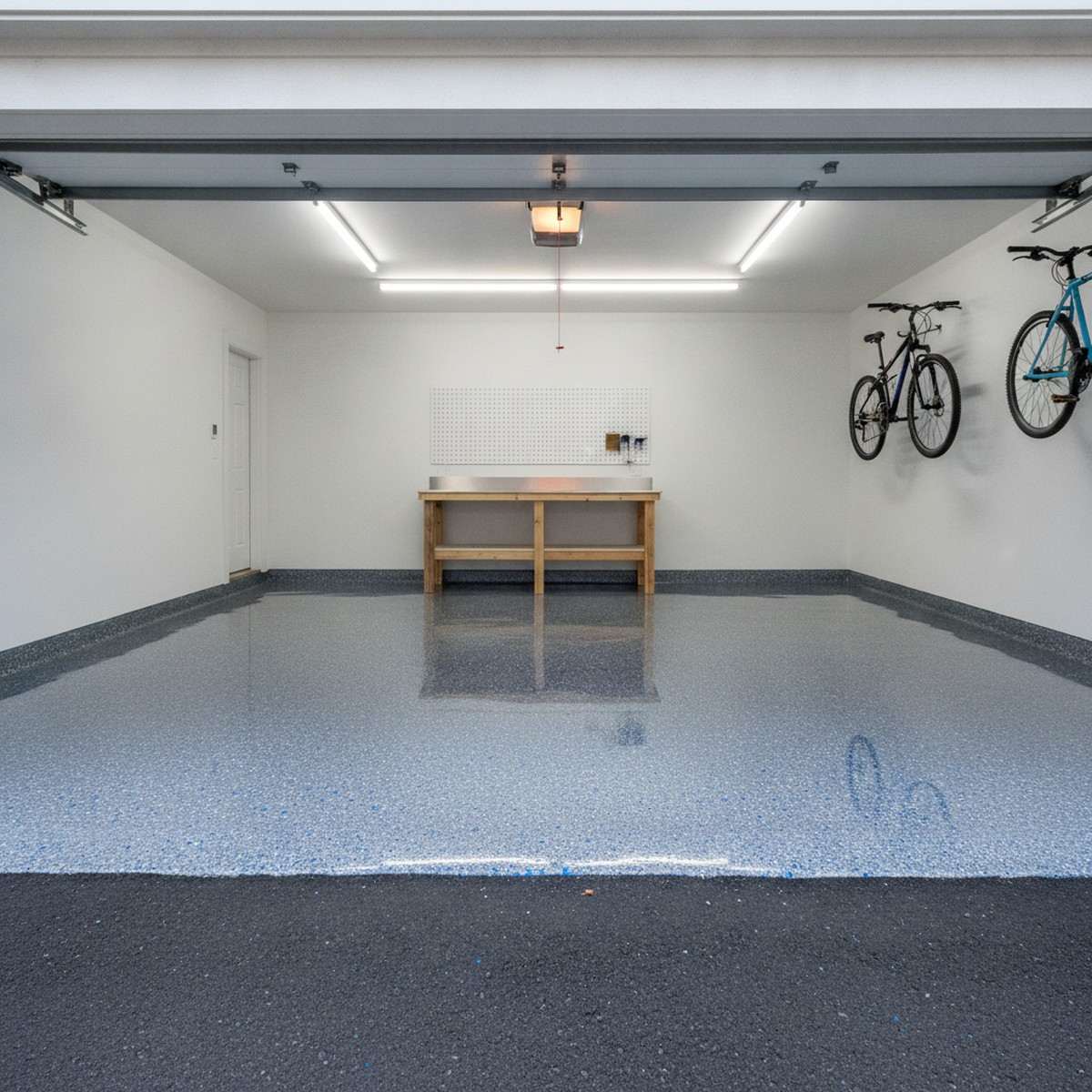 The same garage floor finished with a glossy epoxy coating